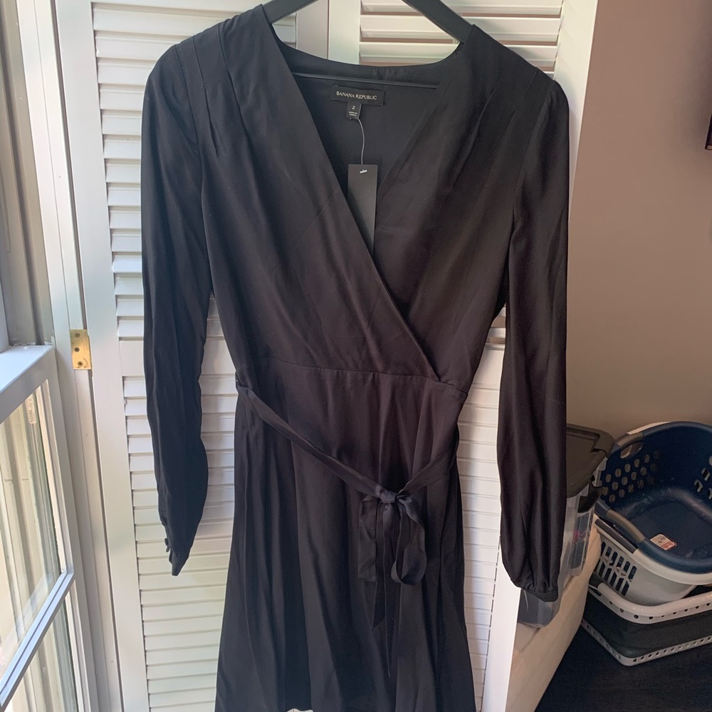 Banana Republic black faux wrap dress